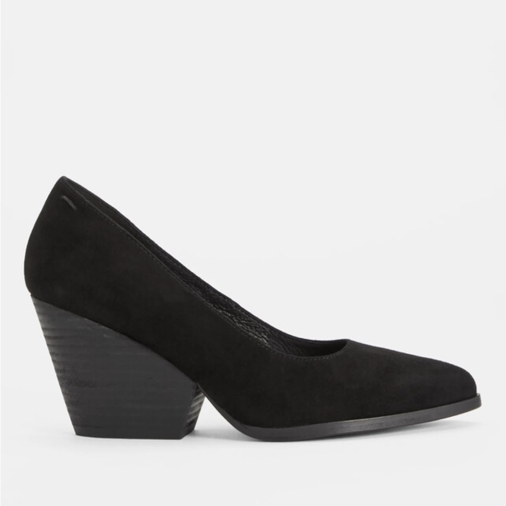 Eileen Fisher Hawke Black Suede Block Heel Pumps 7 EUC
